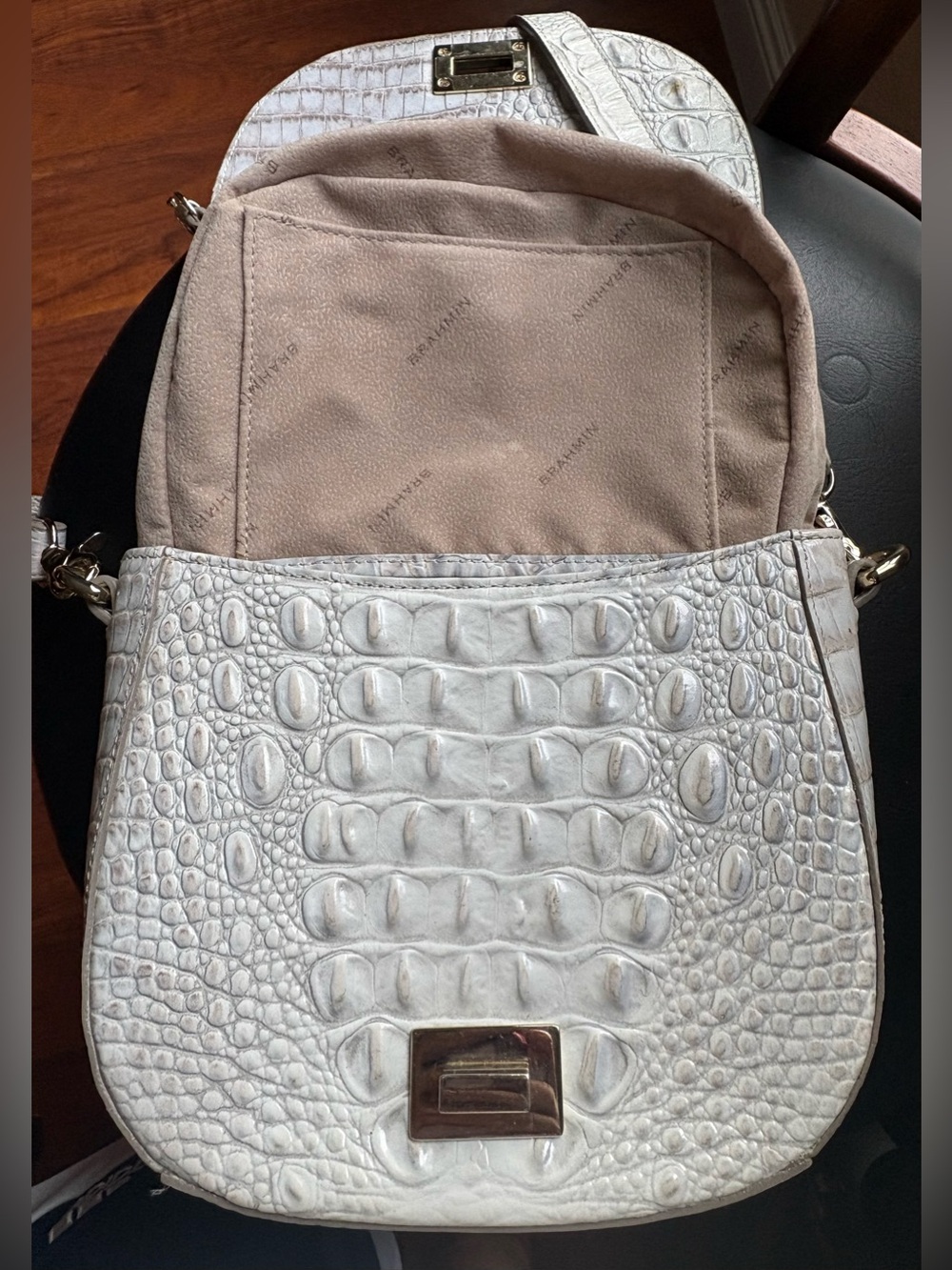 Brahmin Sony ivory sea glass Melbourne Croc-Leather Crossbody with Gold Hardware - Picture 4 of 13
